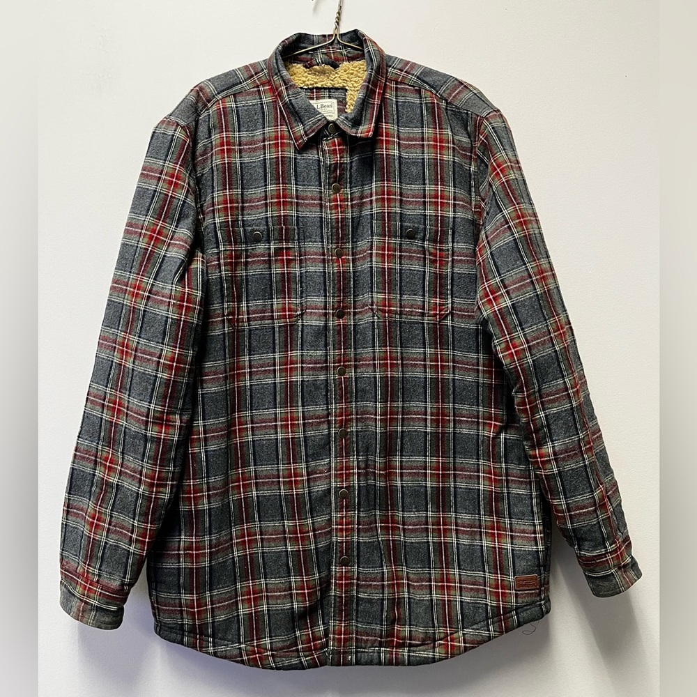 L.L Bean Sherpa-Lined Scotch Plaid Shirt Jacket Slightly Fitted —L Tall